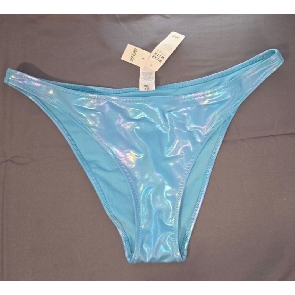 Aerie Shimmer Blue New With Tags Swim Bathing Suit Bottom Size Large UPF50